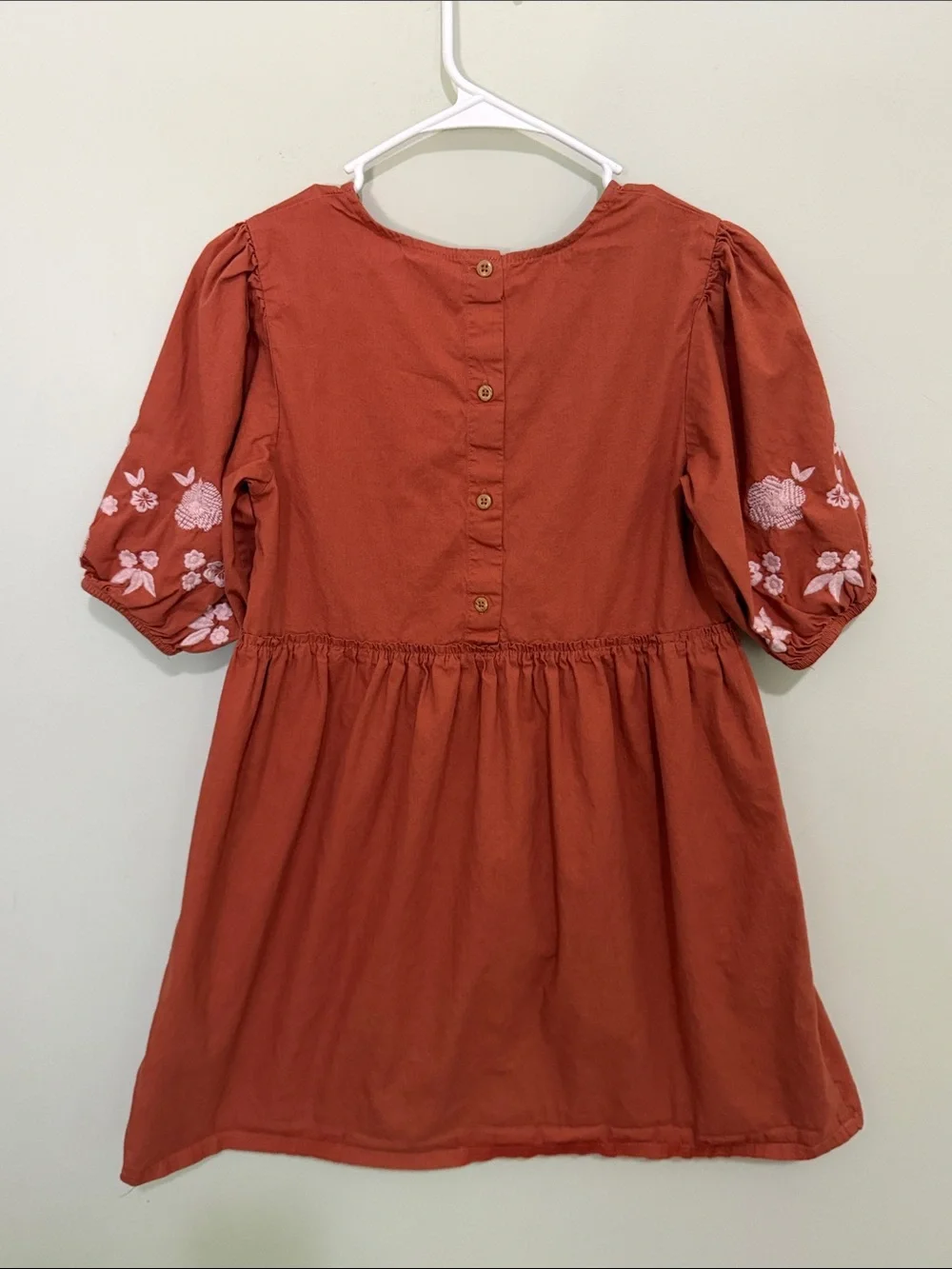 Wonder Nation Burnt Orange Puff-Sleeve Embroidered Dress